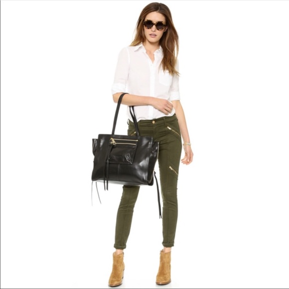 7 For All Mankind Denim - 7 for All Mankind olive green panel zip moto jeans